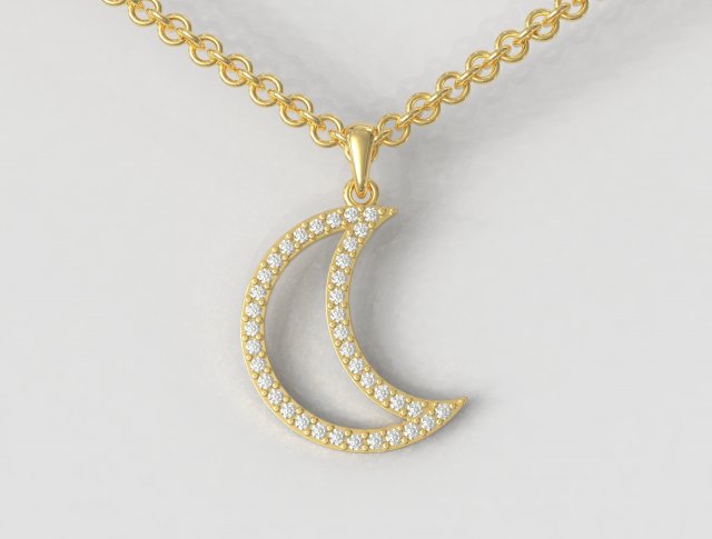 Diamond Moon Pendant 3D Print Model .c4d .max .obj .3ds .fbx .stl .blend 