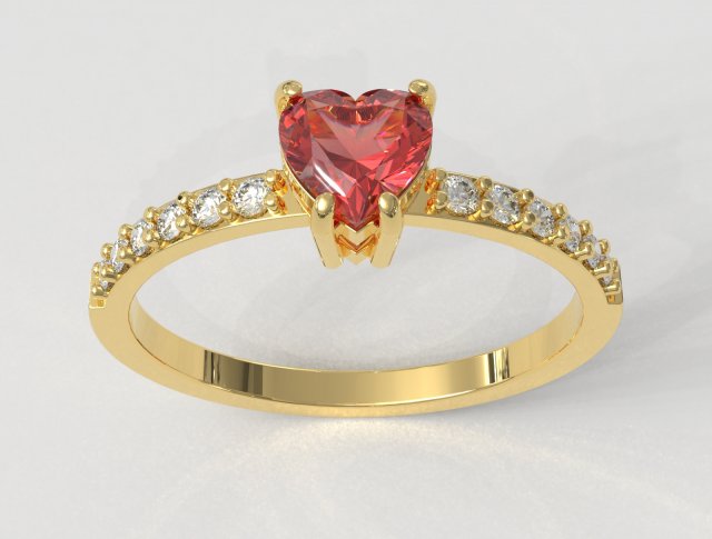 Heart Gemstone Ring Model Cetak 3D .c4d .max .obj .3ds .fbx .stl .blend 