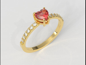 Heart Gemstone Ring Model Cetak 3D