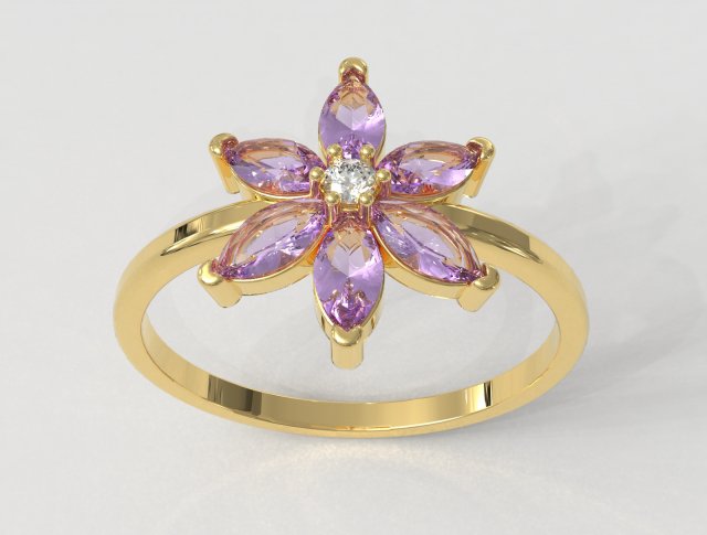Flower Gemstone Ring 3D Print Model .c4d .max .obj .3ds .fbx .stl .blend 