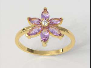Flower Gemstone Ring 3D Print Model
