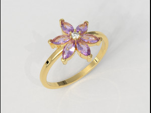 Flower Gemstone Ring 3D Print Model