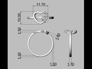 Anillo de diamantes con forma de coraz&oacute;n Modelo de impresión 3D