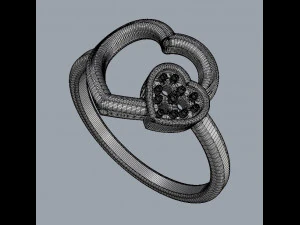 Anillo de diamantes con forma de coraz&oacute;n Modelo de impresión 3D