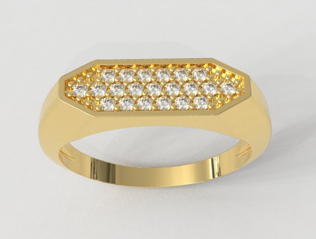 Hexagonal Pave - Signet Ring 3D Print Model .c4d .max .obj .3ds .fbx .stl .blend 