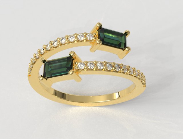 Baguete Gemstone Ring Modelo de Impressão 3D .c4d .max .obj .3ds .fbx .stl .blend 