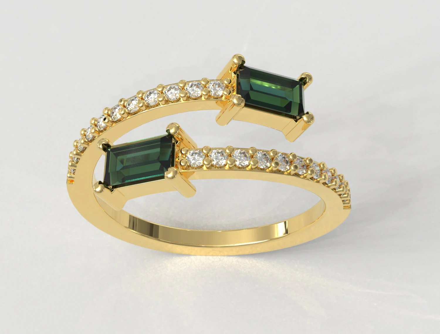 Baguete Gemstone Ring 3D Print Model .c4d .max .obj .3ds .fbx .stl .blend 