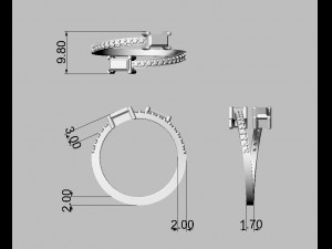 Baguete Gemstone Ring Modelo de Impressão 3D
