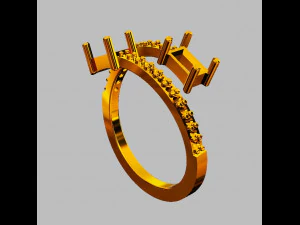 Baguete Gemstone Ring 3D Print Model
