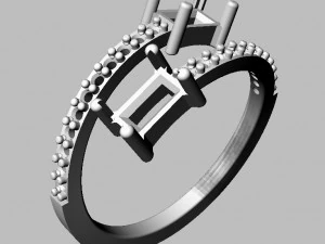 Baguete Gemstone Ring 3D Print Model