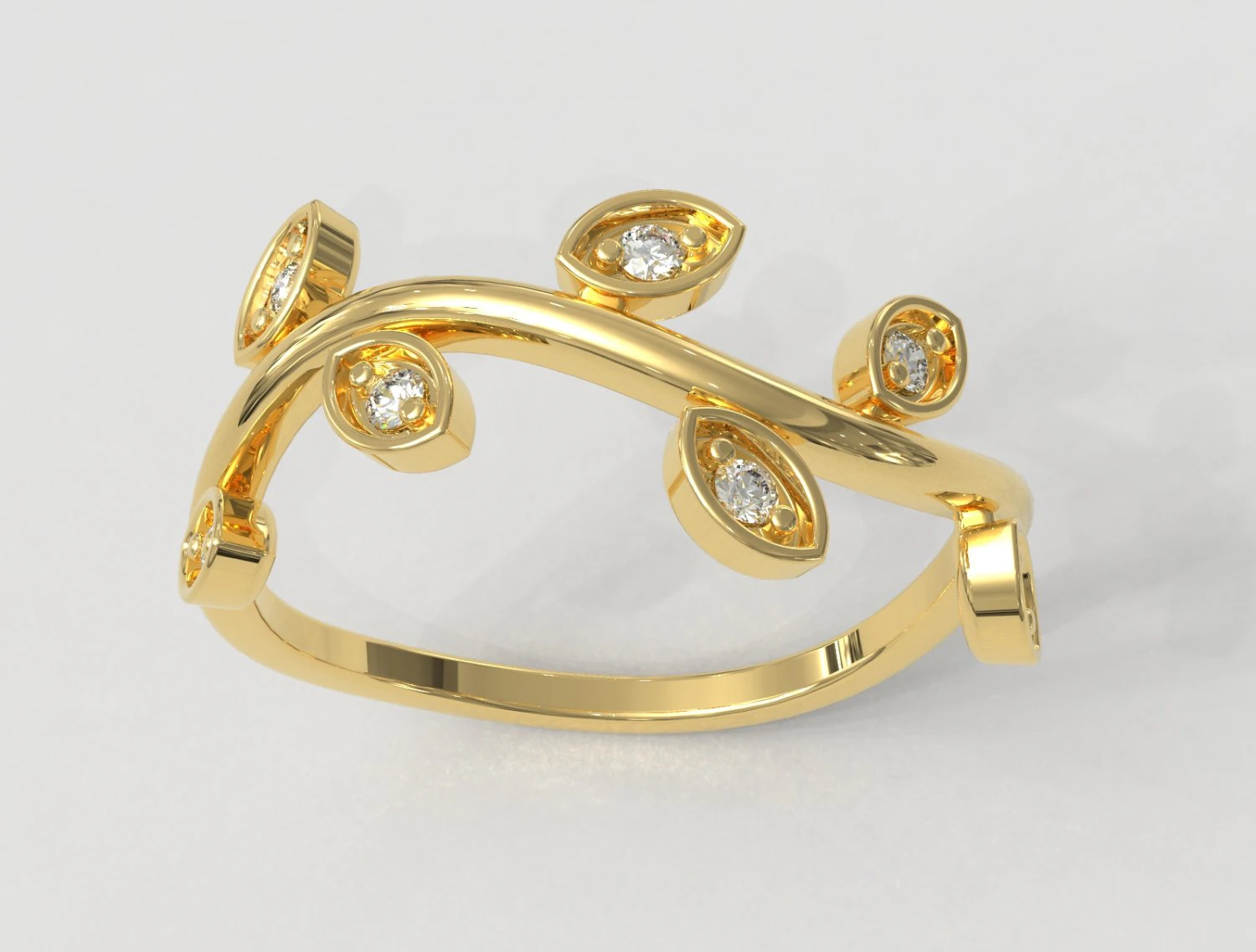 Leafs Diamond Ring 3D Print Model .c4d .max .obj .3ds .fbx .stl .blend 