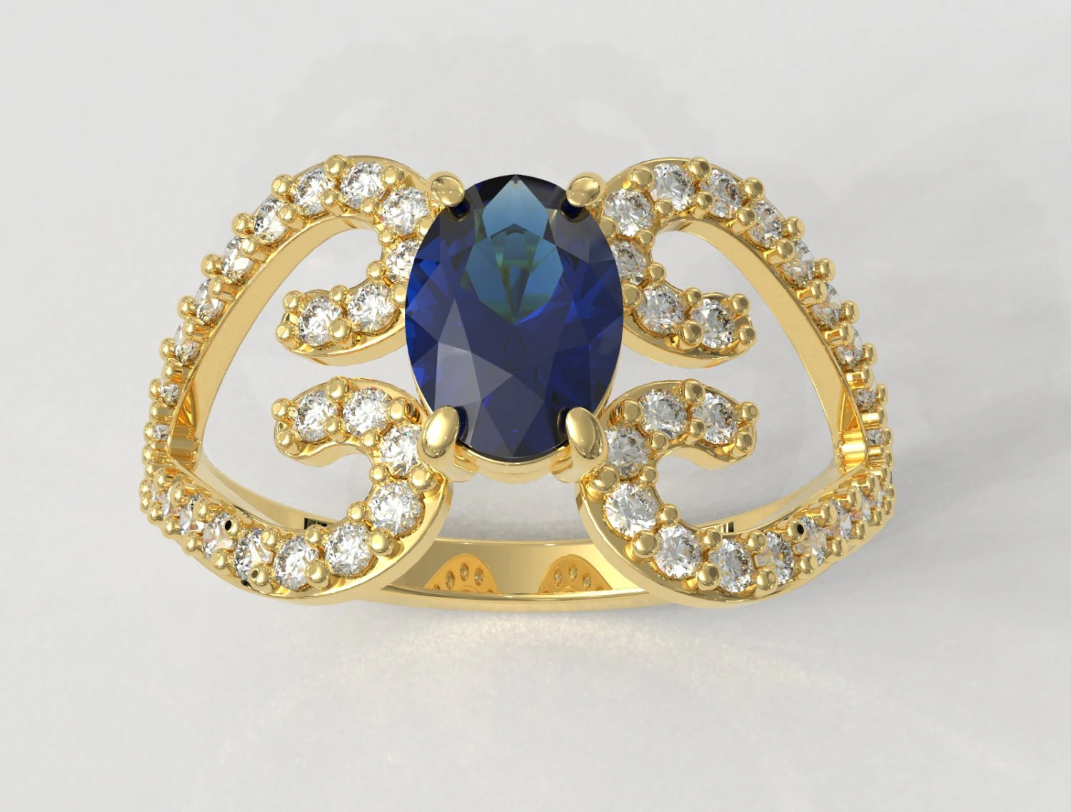 Oval Gemstone Heart Ring 3D Print Model .c4d .max .obj .3ds .fbx .stl .blend