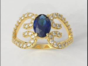 Anel Oval com Pedra Preciosa Modelo de Impressão 3D