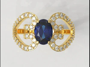 Oval Gemstone Heart Ring 3D Print Model