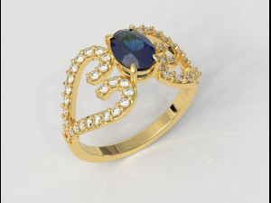 Oval Gemstone Heart Ring Modèles 3D en vedette