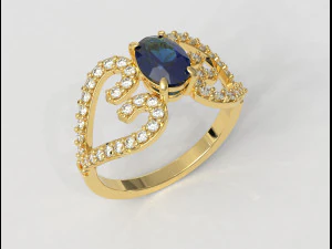 Oval Gemstone Heart Ring 3D Print Model