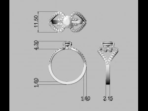 Oval Gemstone Heart Ring 3D Print Model