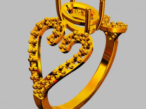 Oval Gemstone Heart Ring 3D Print Model