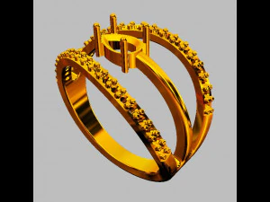 Modern Gemstone Ring 3D Print Model