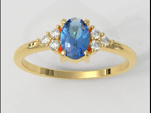 Anel Cl&aacute;ssico Oval com Pedras Preciosas Modelo de Impressão 3D