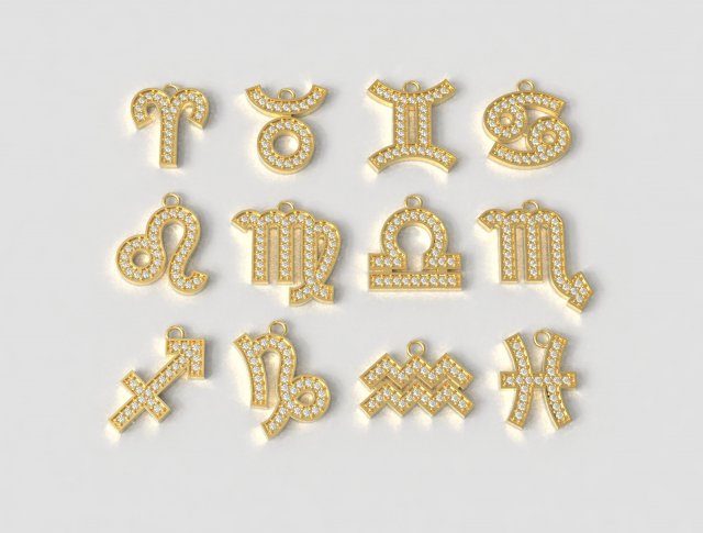 12 Zodiac Pendants 3D 프린트 모델 .c4d .max .obj .3ds .fbx .stl .blend 
