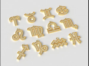 12 Zodiac Pendants 3D Print Model