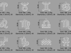 12 Zodiac Pendants 3D 프린트 모델