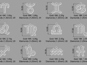 12 Zodiac Pendants 3D Print Model