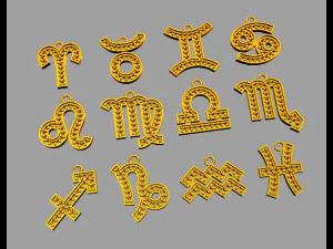 12 Zodiac Pendants 3D Print Model