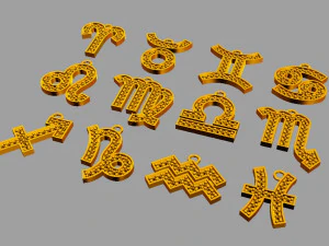 12 Zodiac Pendants 3D Print Model