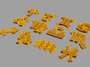 12 Zodiac Pendants 3D Print Model