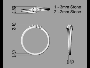 3 Stones Ring 3D Print Model