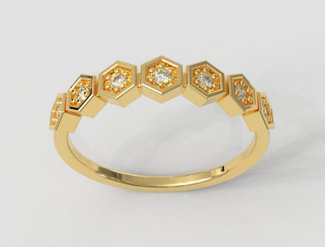 Hexagon Diamond Half Band 3D Print Model .c4d .max .obj .3ds .fbx .stl .blend 