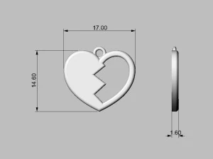 Broken Heart Pendant 3D Print Model