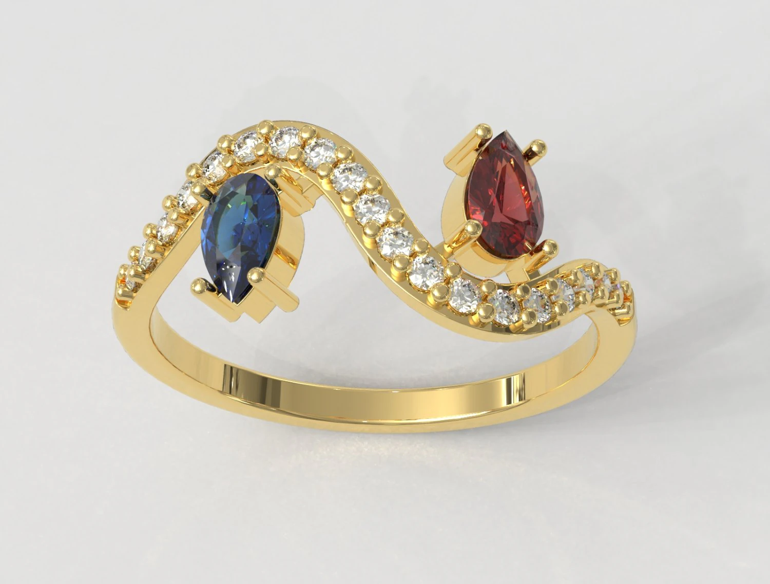Two Stones Ring 3D Print Model .c4d .max .obj .3ds .fbx .stl .blend