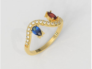 Two Stones Ring 3D Print Model