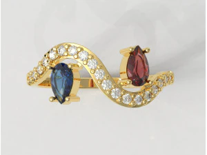 Two Stones Ring 3D Print Model