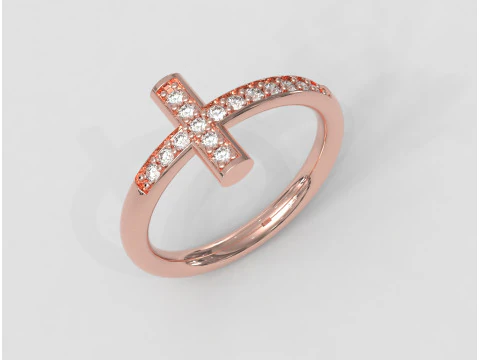 Cross Diamond Ring 3D Print Model