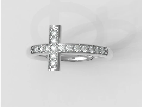 Cross Diamond Ring 3D Print Model