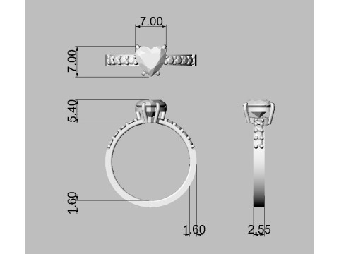 7mm Heart Gemstone Ring 3D Print Model