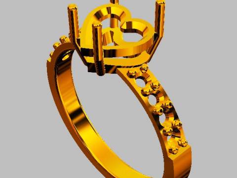 7mm Heart Gemstone Ring 3D Print Model