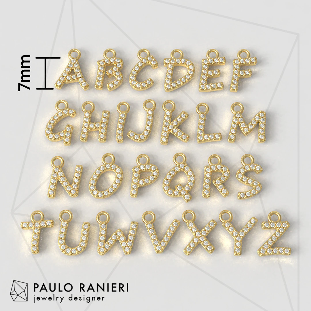 Alphabet Diamont Pendants - 7mm 3D Print Model .c4d .max .obj .3ds .fbx .stl .blend