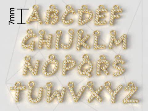Pendenti con diamanti alfabeto - 7 mm Modello di stampa 3D