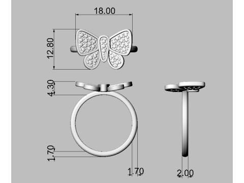 Butterfly Diamond Ring Model Cetak 3D