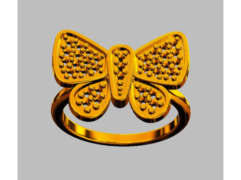 Butterfly Diamond Ring Model Cetak 3D