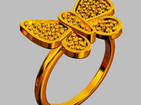 Butterfly Diamond Ring Model Cetak 3D