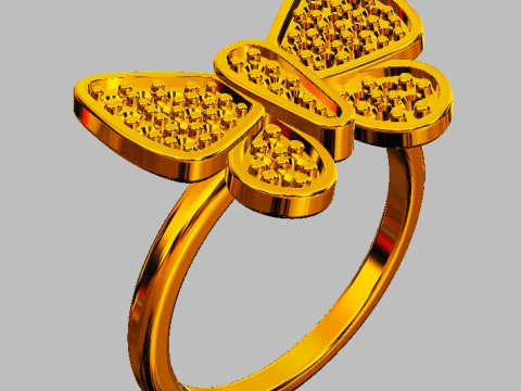 Butterfly Diamond Ring 3D Print Model