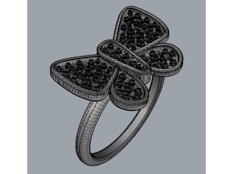 Butterfly Diamond Ring Model Cetak 3D