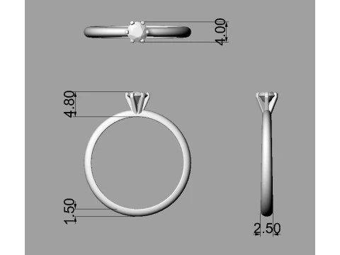 6 Prongs Solitaire Ring 3D Print Model