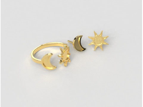 Moon and Sun Ring and Earrings Modelo de Impressão 3D